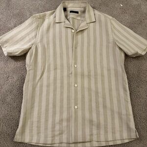 Men's Beige Striped Short Sleeve Shirt by Saks Fifth Ave size small S